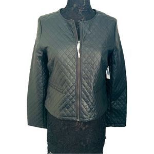 Sz M Old Navy Quilted Full Zip Faux Leather Jacket